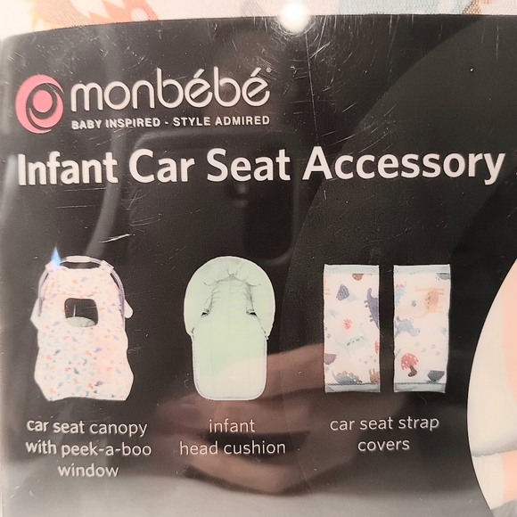 Infant Car Seat Accessory Set Seafoam Green With Dinosaur Print Monbebe NEW - Picture 5 of 8